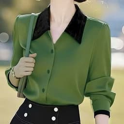 Áo Sơ Nữ Tay Dài hoa lụa tatin mềm mát nhẹ phối cổ Fom vừa thoáng Mát Phong Cách thanh lịch  A4608 full size 35-90kg 2