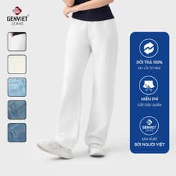 Quần jean nữ dáng suông basic GENVIET JEANS cạp chun sau thoải mái vải denim cao cấp tôn dáng công sở 8950 1