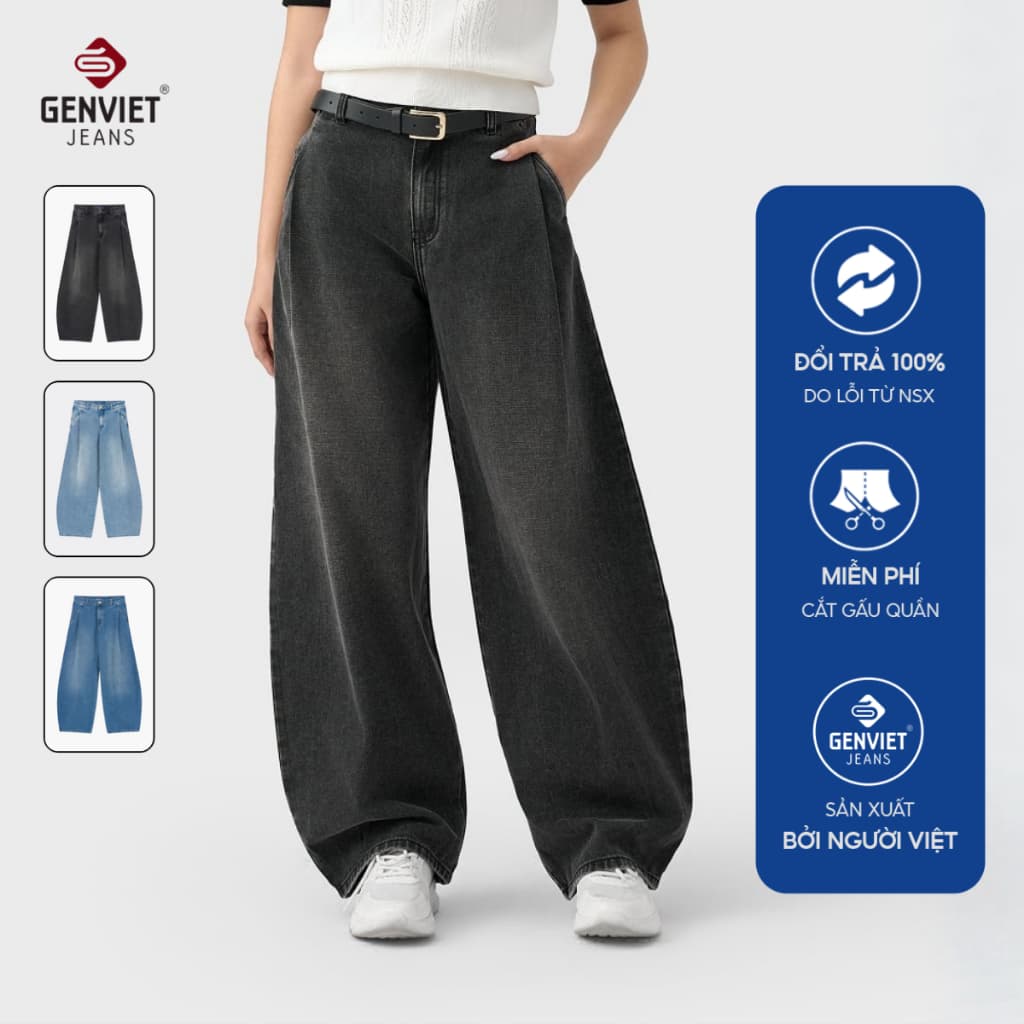 Quần jean nữ ống rộng dáng Balloon GENVIET JEANS chất Denim USA mềm mịn đứng form, linh hoạt phối đồ 9119