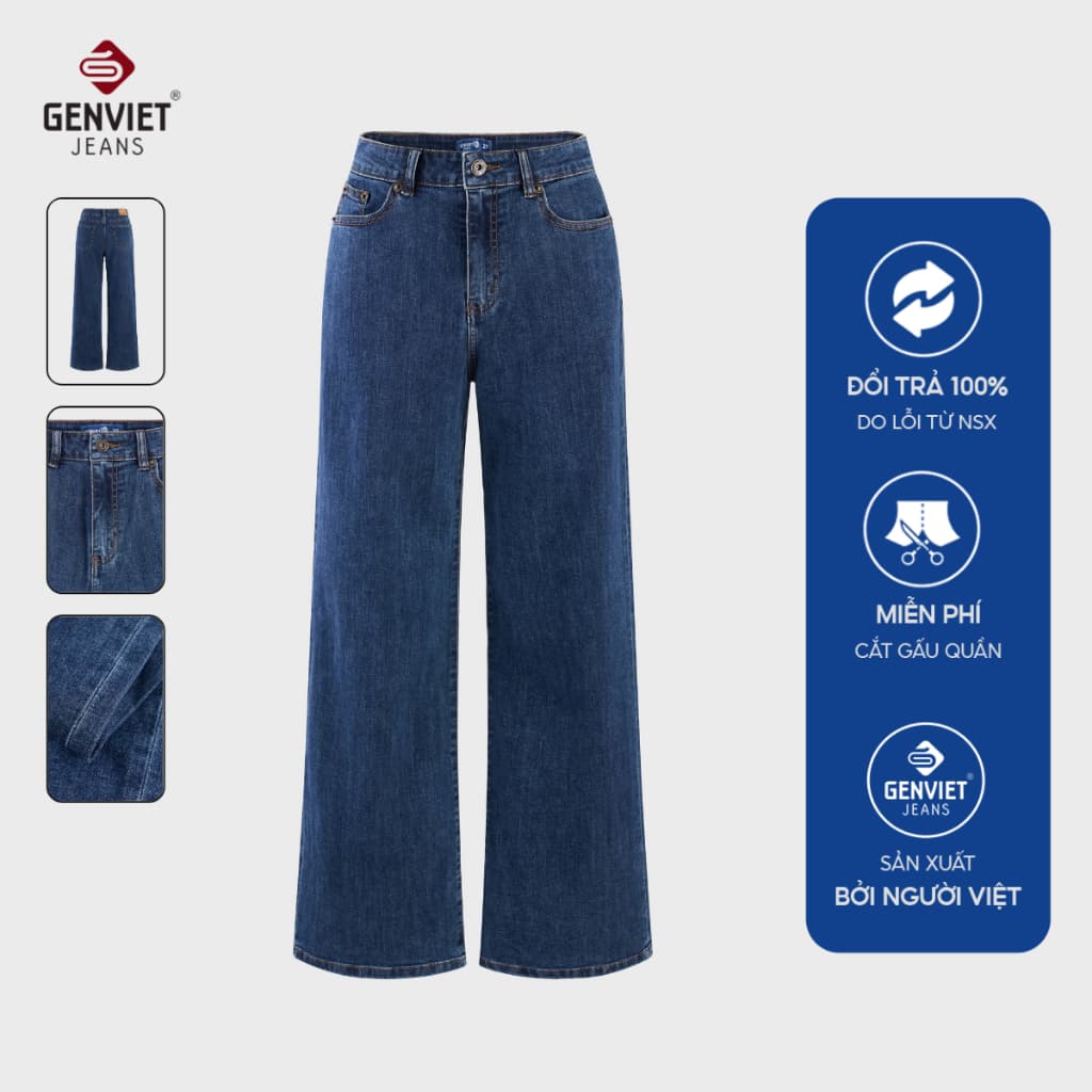 Quần jeans nữ dáng suông vừa GENVIET JEANS chất vải mềm mịn thấm hút tốt phong cách basic dễ phối đồ 9177