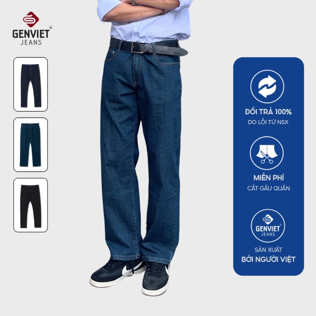 [ẨN] Quần jean nam ống đứng GENVIET JEANS Straight Fit vải denim cao cấp co giãn thoải mái 8767