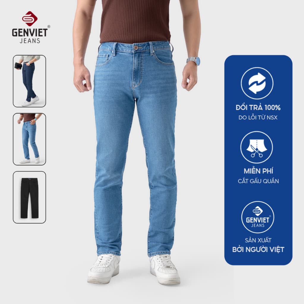 [ẨN] Quần Jean Nam Co Giãn 4 Chiều Slim GENVIET JEANS Dáng Ôm Vừa 9103