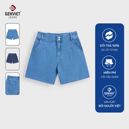 [ DEAL HOT] Quần short jean nữ dáng suông GENVIET JEANS chất denim mềm co giãn cạp cao 2 cúc tôn dáng 8899 1