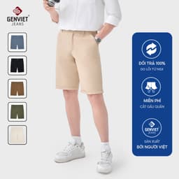 Quần đùi nam kaki GENVIET JEANS dáng ống đứng màu trơn co giãn nhẹ đứng form thoải mái basic dễ phối đồ 8975 1