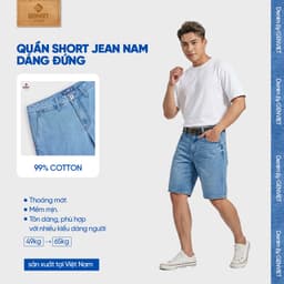 Quần short jean nam dáng đứng cạp cao GENVIET JEANS ngang gối vải denim basic dễ phối 8985 2