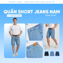 Quần short jean nam dáng đứng cạp cao GENVIET JEANS ngang gối vải denim basic dễ phối 8985 3