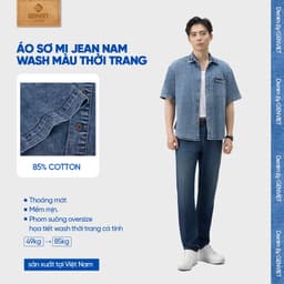 Deal Tốt- Áo sơ mi jean cộc tay nam GENVIET JEANS dáng suông chất denim cao cấp hiệu ứng Swash basic dễ phối đồ 9088 3