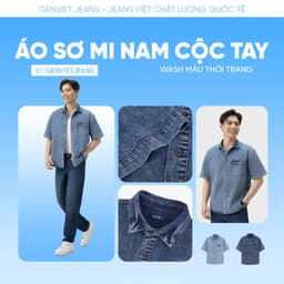 Deal Tốt- Áo sơ mi jean cộc tay nam GENVIET JEANS dáng suông chất denim cao cấp hiệu ứng Swash basic dễ phối đồ 9088 4