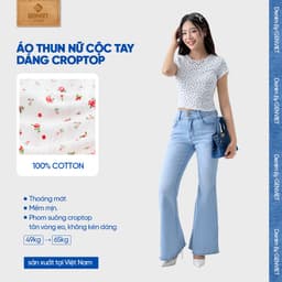 Áo thun nữ hoa nhí cộc tay slimfit GENVIET JEANS vải cotton co giãn thoáng mát cổ tròn tôn dáng 9081 2