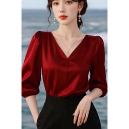 Áo kiểu nữ cổ tim bồng vai tay lỡ phong cách thanh lịch size 35-90kg 3