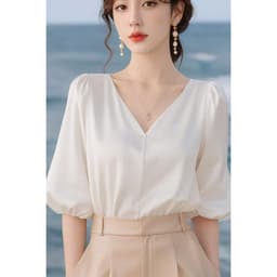 Áo kiểu nữ cổ tim bồng vai tay lỡ phong cách thanh lịch size 35-90kg 4