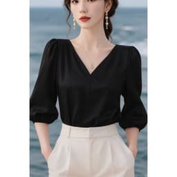 Áo kiểu nữ cổ tim bồng vai tay lỡ phong cách thanh lịch size 35-90kg 2