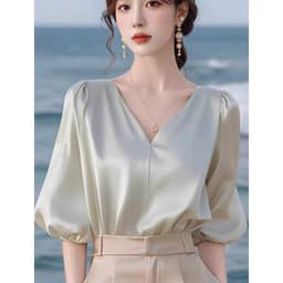 Áo kiểu nữ cổ tim bồng vai tay lỡ phong cách thanh lịch size 35-90kg 1