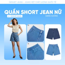 [ DEAL HOT] Quần short jean nữ dáng suông GENVIET JEANS chất denim mềm co giãn cạp cao 2 cúc tôn dáng 8899 3