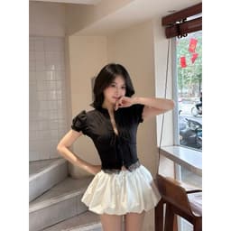 Áo Kiểu Nữ Dáng CroptopTRANGCLOTHINGG Chi Tiết Cổ Tàu Tay Bồng Cột Dây Nơ Mùa Hè HÀNG THIẾT KẾ CAO CẤP SƠMI 5
