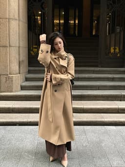 [Sẵn] Áo Khoác Kaki Nữ Dáng Dài Màu Be Kiểu Hàn Cổ Vest Form Bigsize Che Dáng Tôn Outfit Thu Đông Chali AZ809 6