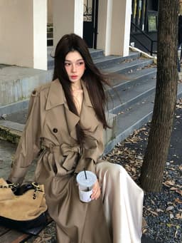 [Sẵn] Áo Khoác Kaki Nữ Dáng Dài Màu Be Kiểu Hàn Cổ Vest Form Bigsize Che Dáng Tôn Outfit Thu Đông Chali AZ809 4