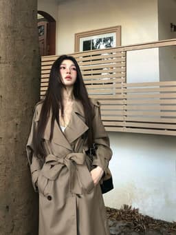 [Sẵn] Áo Khoác Kaki Nữ Dáng Dài Màu Be Kiểu Hàn Cổ Vest Form Bigsize Che Dáng Tôn Outfit Thu Đông Chali AZ809 3