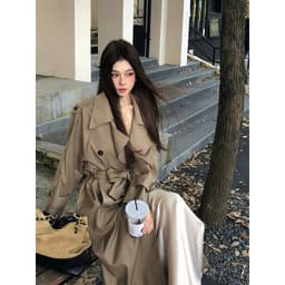 [Sẵn] Áo Khoác Kaki Nữ Dáng Dài Màu Be Kiểu Hàn Cổ Vest Form Bigsize Che Dáng Tôn Outfit Thu Đông Chali AZ809 1