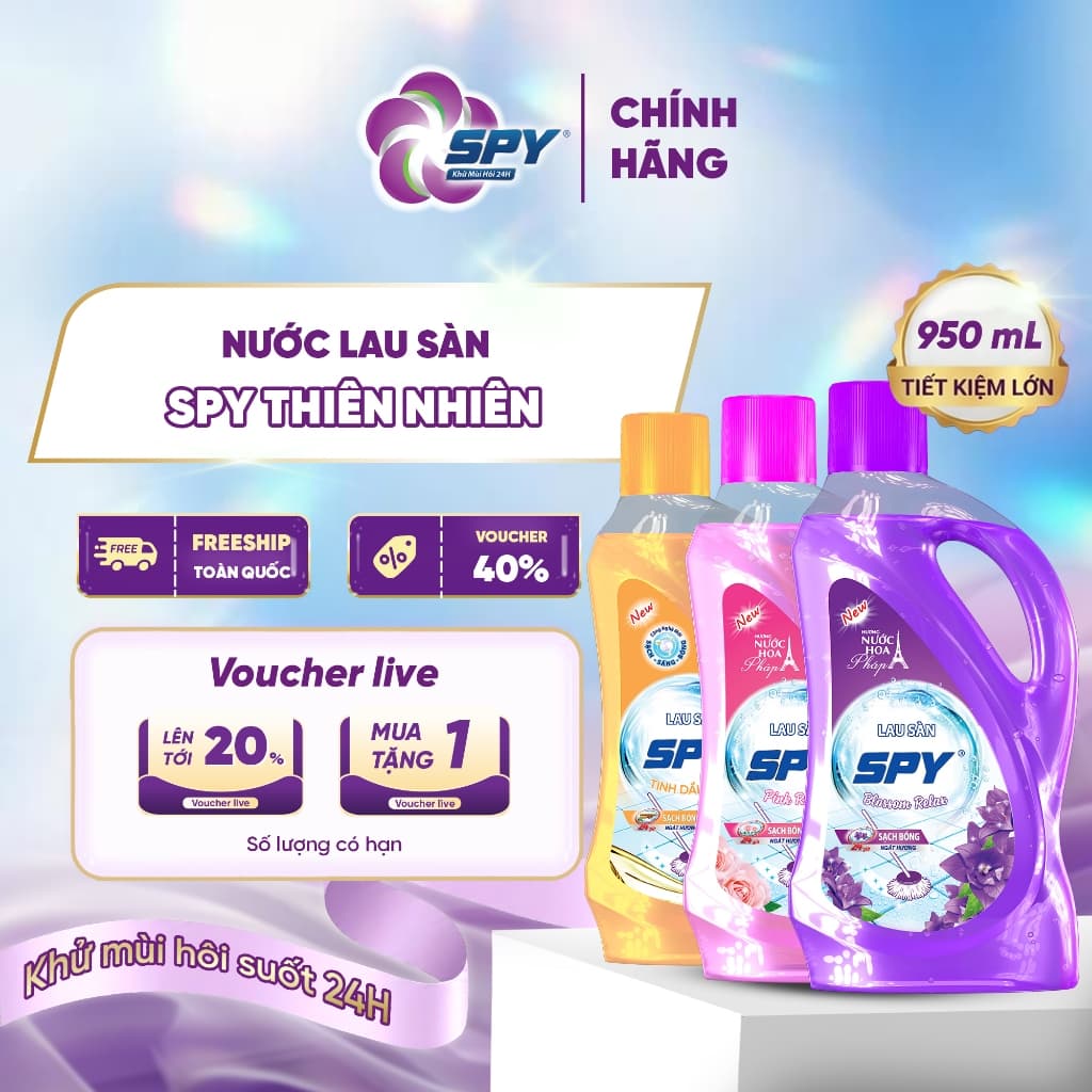 Nước Lau Sàn SPY 950ml Hương Thiên Nhiên – Ít Bọt, An Toàn, Thanh Mát, Xua Đuổi Côn Trùng
