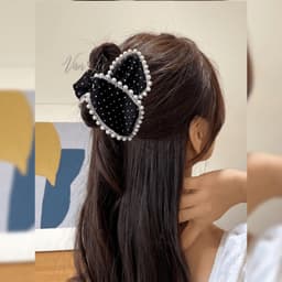 Kẹp tóc nơ chấm bi viền ngọc trai cho nữ phong cách tiểu thư đen trắng - Phụ kiện Vân Lee - MS003 3
