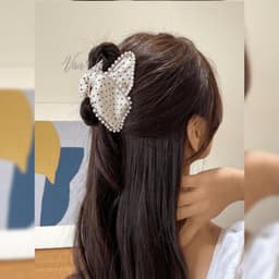 Kẹp tóc nơ chấm bi viền ngọc trai cho nữ phong cách tiểu thư đen trắng - Phụ kiện Vân Lee - MS003 4