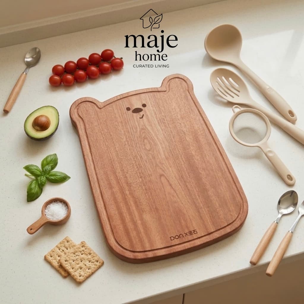 Thớt gỗ nguyên khối hình gấu dễ thương. Thớt gỗ cao cấp an toàn kháng khuẩn - Majehome