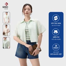 Áo sơ mi croptop nữ cộc tay GENVIET JEANS chất liệu thô xốp năng động basic dễ phối đồ 9222 1