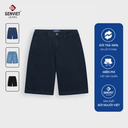 Quần short jean nam dáng đứng cạp cao GENVIET JEANS ngang gối vải denim basic dễ phối 8985 1