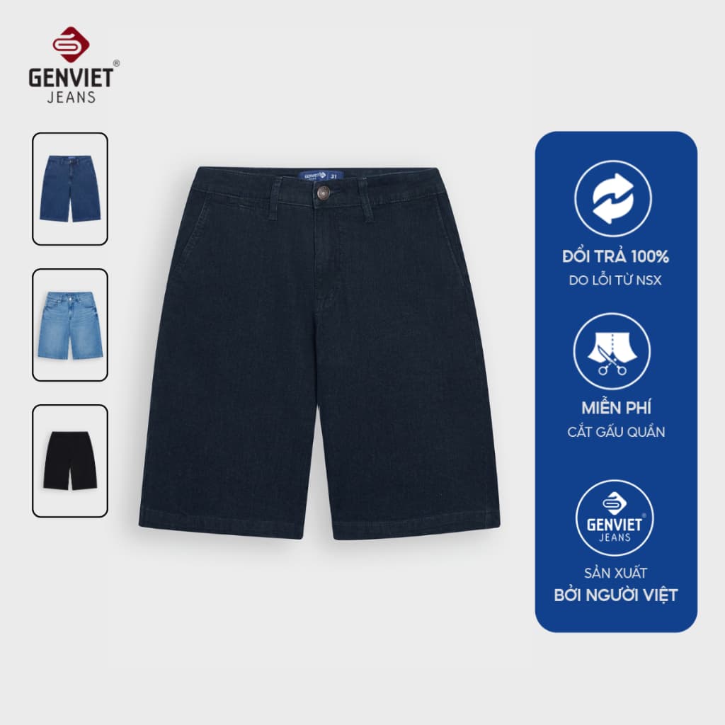 Quần short jean nam dáng đứng cạp cao GENVIET JEANS ngang gối vải denim basic dễ phối 8985