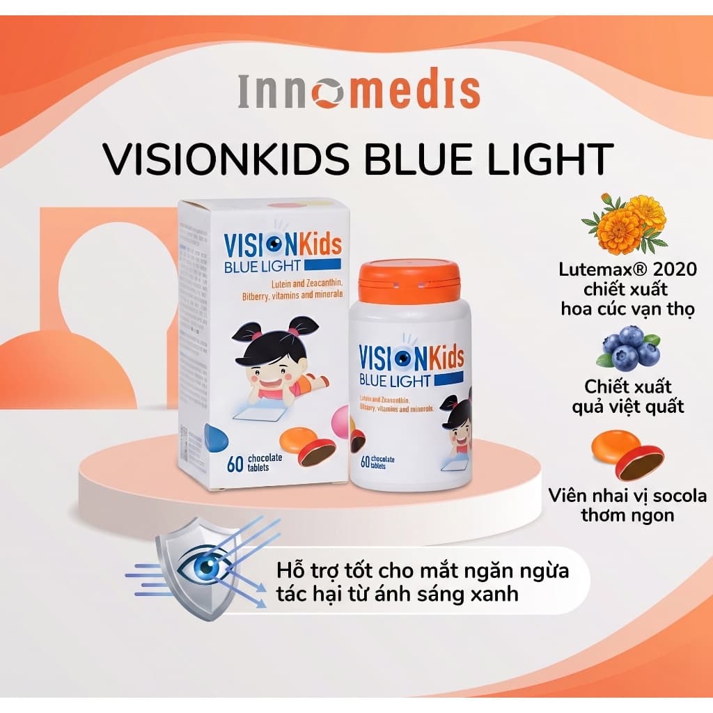 [NHẬP KHẨU ITALIA] Viên Nhai Sáng Mắt Visionkids Blue Light Vị Socola Bổ Sung Lutein Giúp Ngăn Ánh Sáng Xanh, Lọ 60 Viên