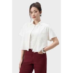Áo sơ mi croptop nữ cộc tay GENVIET JEANS chất liệu thô mềm thoáng mát dễ phối đồ tôn dáng 9221 8