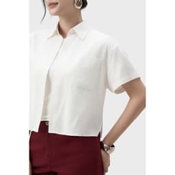 Áo sơ mi croptop nữ cộc tay GENVIET JEANS chất liệu thô mềm thoáng mát dễ phối đồ tôn dáng 9221 2