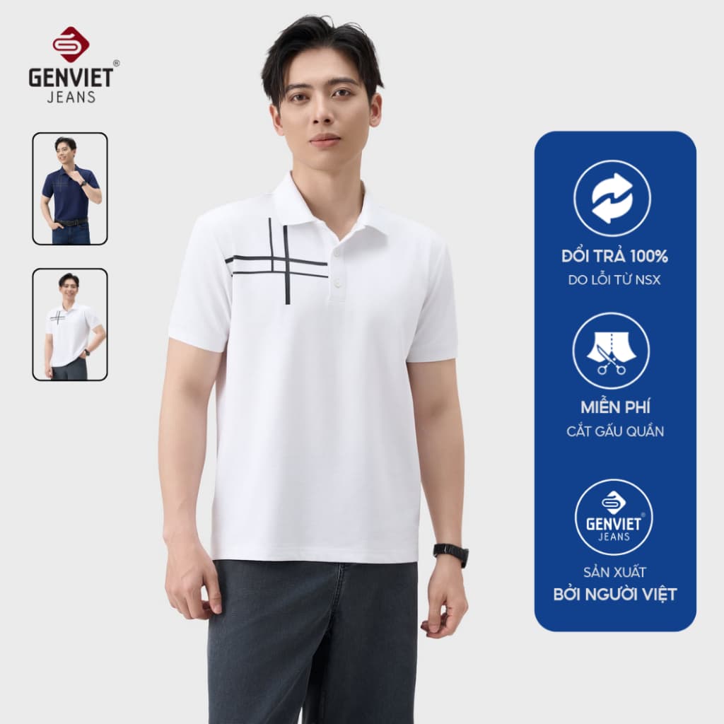 Áo polo nam cộc tay dáng suông vừa GENVIET JEANS chất thun lạnh co giãn thoải mái basic 9204