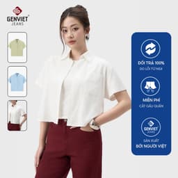 Áo sơ mi croptop nữ cộc tay GENVIET JEANS chất liệu thô mềm thoáng mát dễ phối đồ tôn dáng 9221 1