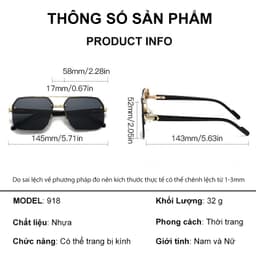 Gọng kính râm mát thời trang nam nữ NARO EYEWEAR  dáng vuông phi công chống UV cá tính lái xe đi biển 981 9