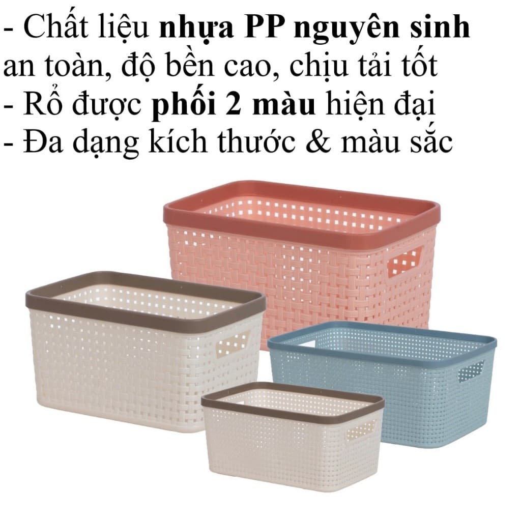 Rổ viền mây HOKORI nhựa VIỆT NHẬT cao cấp - Đan mây tre, đựng đồ, quần áo AMIZIN, bánh kẹo - 3517/8/9/20 AMIZIN