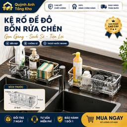 Kệ Để bồn rửa chén nhà bếp, Giá Đỡ bồn bát nhựa PET có khay thoát nước, Kệ để đồ rửa chén Tiện Dụng 1