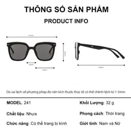 Kính râm mát thời trang nam nữ NARO EYEWEAR gọng nhựa vuông chống tia UV phong cách Hàn Quốc 221 9