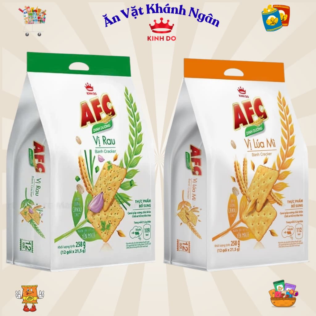 Bánh Quy Cracker AFC Dinh DưỡngVị Rau Cải - Vị Lúa Mì Túi 258G - HÀNG CHÍNH HÃNG