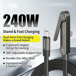 [HOT 2026] Cáp Sạc Siêu Nhanh 2 In 1, Công Suất 240W, Type C to C, Xoay Gập 360 Độ Làm Giá Đỡ Điện Thoại Đa Năng 5