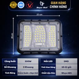 Đèn Pha Năng Lượng Mặt Trời 500W Mayor Wolf Mắt Ngọc Sân Vườn Cổng Nhà Bãi Xe Nhà Xưởng Chống Nước Điều Khiển Từ Xa 2