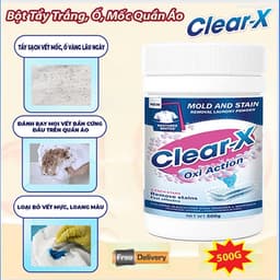 Bột Tẩy Trắng Đa Năng CLEAR X 500G – Tẩy Trắng Mốc, Ố Vàng Quần Áo Trắng Và Màu Siêu Sạch, Hiệu Quả 1