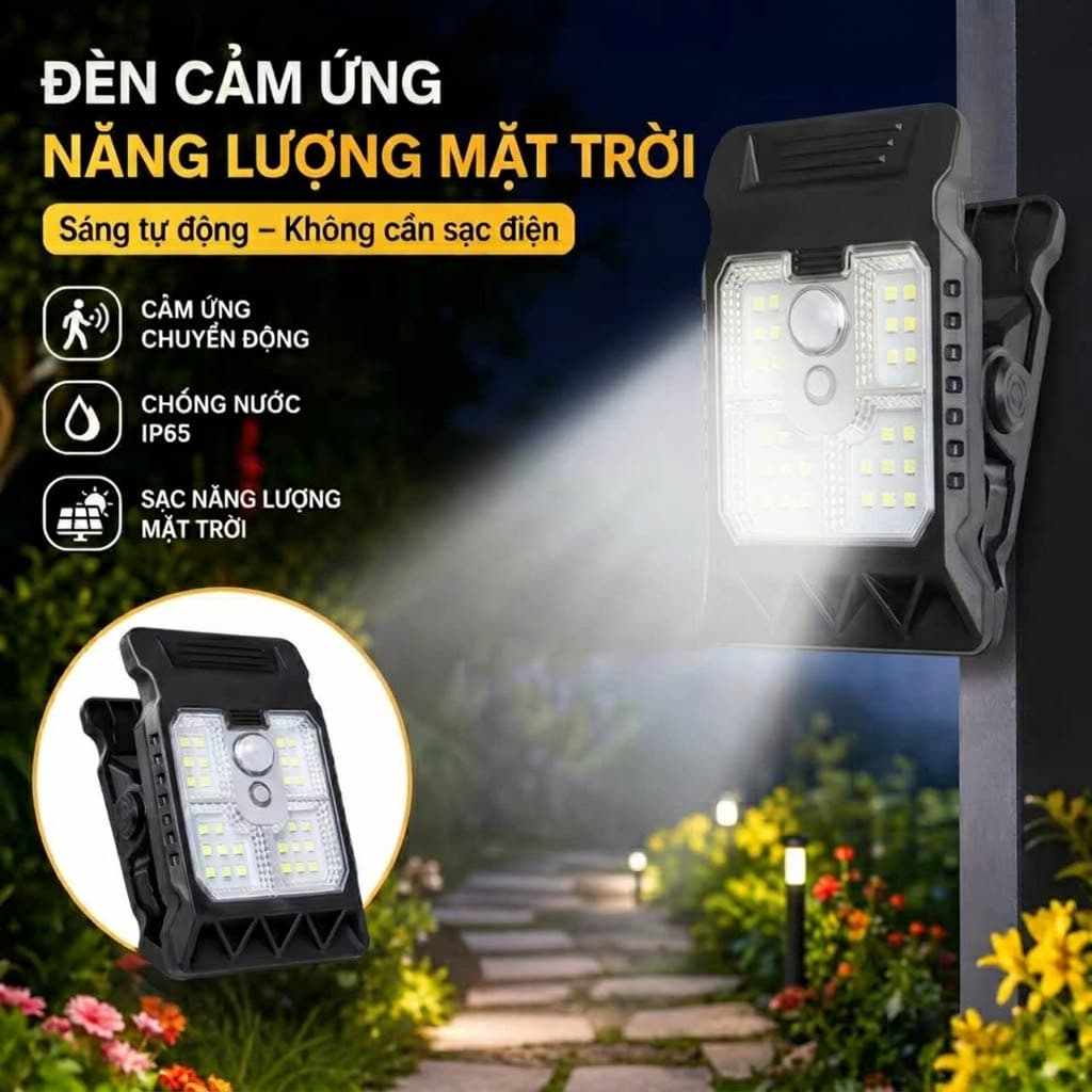Đèn kẹp năng lượng mặt trời ngoài trời cảm ứng 3 chế độ có thể điều chỉnh Chống nước siêu sáng bền bỉ ánh sáng trắng