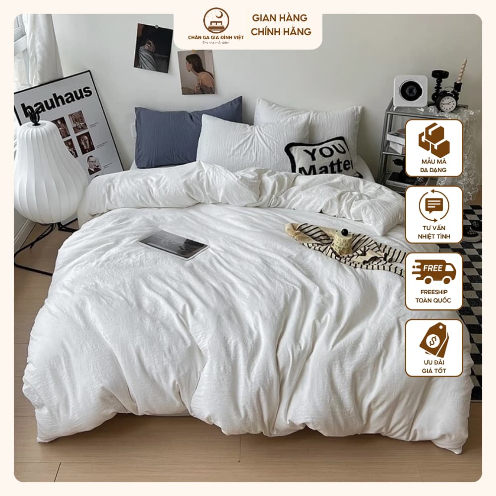 Set chăn ga đũi hàn basic 4 món mềm mịn thoáng mát co giãn 4 chiều kích thước lớn