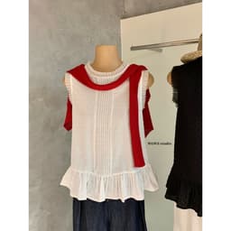 𝑨𝒏𝒏 𝑺𝒕𝒖𝒅𝒊𝒐  [SẴN]𝐖𝐆𝐖𝐄/ Áo Kiểu Nữ Sát Nách Cổ Tròn WG.WE 8837 Phối Viền Ren Dáng Suông Cài Cúc Sau Tiểu Thư 2