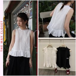 𝑨𝒏𝒏 𝑺𝒕𝒖𝒅𝒊𝒐  [SẴN]𝐖𝐆𝐖𝐄/ Áo Kiểu Nữ Sát Nách Cổ Tròn WG.WE 8837 Phối Viền Ren Dáng Suông Cài Cúc Sau Tiểu Thư 1