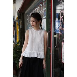 𝑨𝒏𝒏 𝑺𝒕𝒖𝒅𝒊𝒐  [SẴN]𝐖𝐆𝐖𝐄/ Áo Kiểu Nữ Sát Nách Cổ Tròn WG.WE 8837 Phối Viền Ren Dáng Suông Cài Cúc Sau Tiểu Thư 9