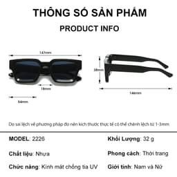 Kính râm mát nam nữ thời trang NARO EYEWEAR phối màu gọng vuông đeo mùa hè chống nắng lái xe đi biển 2226 9