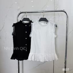 𝑨𝒏𝒏 𝑺𝒕𝒖𝒅𝒊𝒐  [SẴN]𝐖𝐆𝐖𝐄/ Áo Kiểu Nữ Sát Nách Cổ Tròn WG.WE 8837 Phối Viền Ren Dáng Suông Cài Cúc Sau Tiểu Thư 8